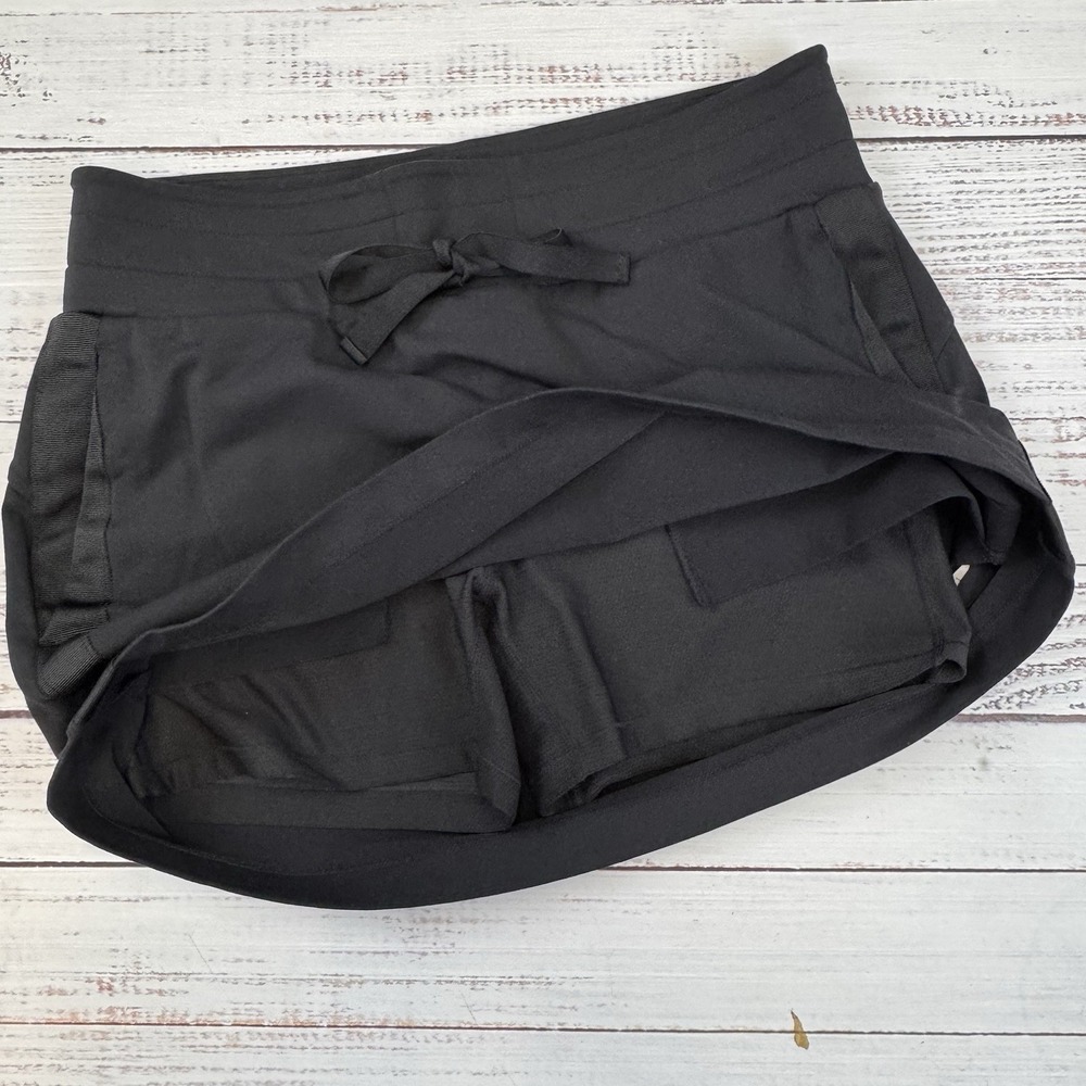 Athleta Skort Womens M Black Drawstring Active Golf Tennis Grosgrain Trim Pocket - Picture 3 of 8